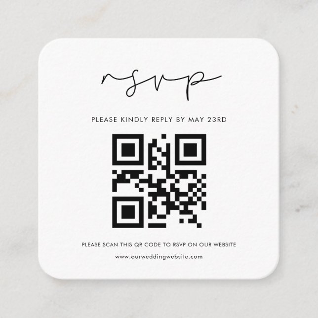 Handwritten minimalist QR code RSVP response Enclosure Card (Front)
