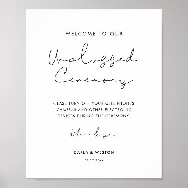 Handwritten minimalist Unplugged wedding ceremony Poster (Front)