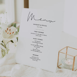 Handwritten minimalist wedding menu pedestal sign