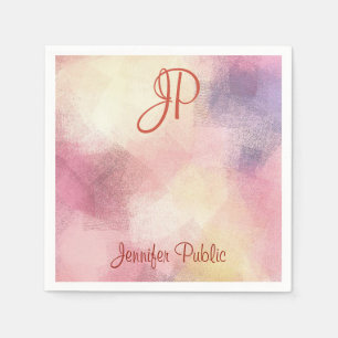 Handwritten Monogram Modern Abstract Art Elegant Napkin