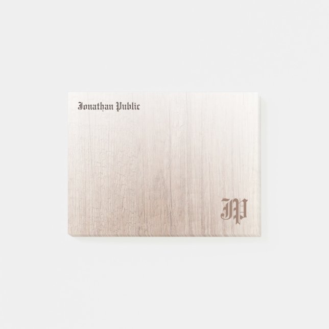 Handwritten Monogram Template Custom Wood Look Pos Post-it Notes (Front)