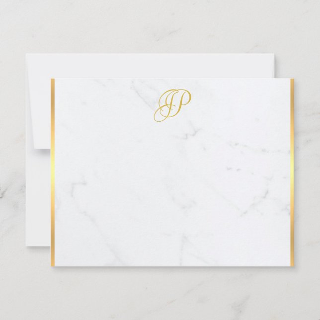 Handwritten Monogrammed Gold Marble Modern Card (Front)