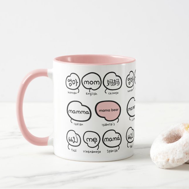 Handwritten Mum Typography Pink Mother's Day Mug (With Donut)
