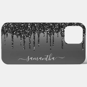 Handwritten Name Black Metal Glitter Look  iPhone 13 Pro Max Case