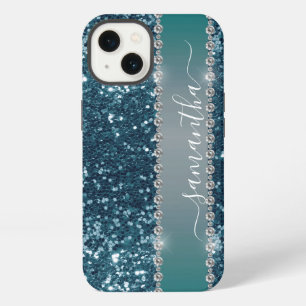 Handwritten Name Blue teal Diamond Glitter look  iPhone 13 Case