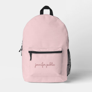 Handwritten Name Blush Pink Solid Color Feminine Printed Backpack
