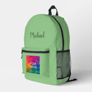 Handwritten Name Custom Sage Green Solid Colour Printed Backpack