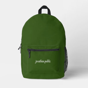 Handwritten Name Forest Green Solid Colour Modern Printed Backpack