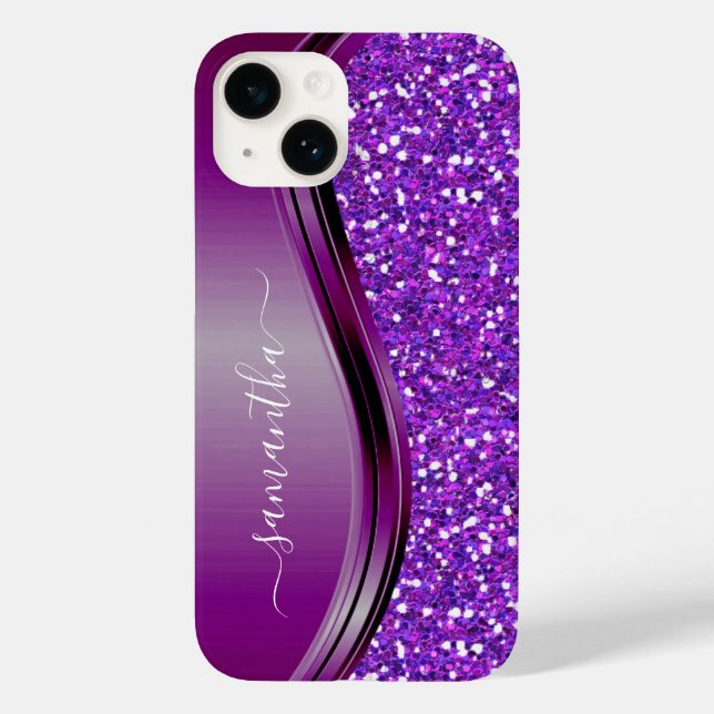 Handwritten Name Glam Purple Metal Glitter 12 Case-Mate iPhone Case (Back)