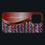 Handwritten Name Glam Red white blue Glitter  iPhone 13 Pro Case<br><div class="desc">The design is a photo and the cases are not made with actual glitter, sequins, metals or woods. This design is also available on other phone models. Choose Device Type to see other iPhone, Samsung Galaxy or Google cases. Some styles may be changed by selecting Style if that is an...</div>