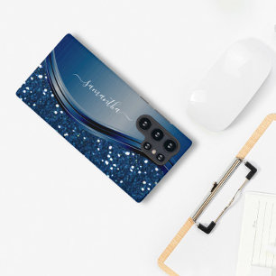 Handwritten Name Navy Blue  Metal Glitter  Samsung Galaxy Case