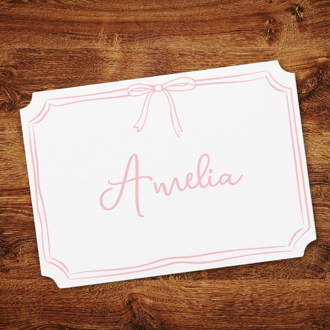 Handwritten Name Pink Bow Aesthetic Notecard (Creator Uploaded)
