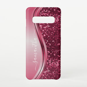 Handwritten Name Pink Girly Metal Glitter s10 Samsung Galaxy Case