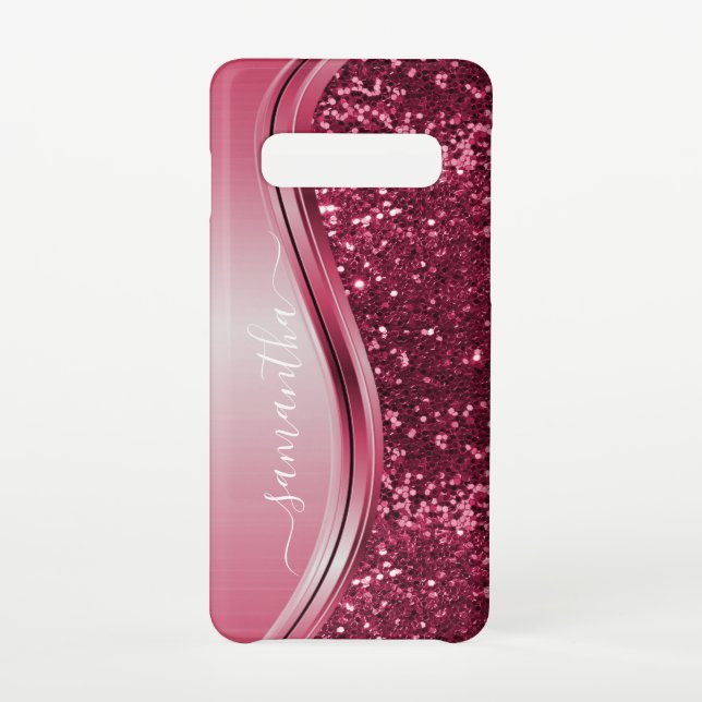 Handwritten Name Pink Girly Metal Glitter s10 Samsung Galaxy Case (Back)