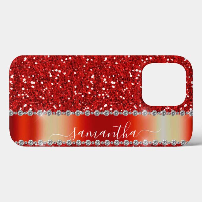 Handwritten Name Red Diamond Glitter look Case-Mate iPhone Case (Back (Horizontal))