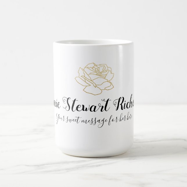 handwritten name + rose-flower + message b/w coffee mug (Center)
