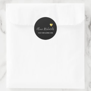 handwritten name signature with love heart black classic round sticker
