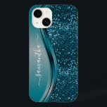 Handwritten Name Teal Blue  Metal Glitter 13  Case-Mate iPhone 14 Case<br><div class="desc">The design is a photo and the cases are not made with actual glitter, sequins, metals or woods. This design is also available on other phone models. Choose Device Type to see other iPhone, Samsung Galaxy or Google cases. Some styles may be changed by selecting Style if that is an...</div>
