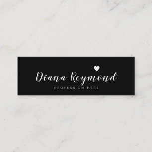 handwritten name with grey heart on black prof mini business card