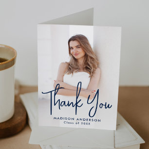 Handwritten Navy Script Photo Graduation Thank You Card