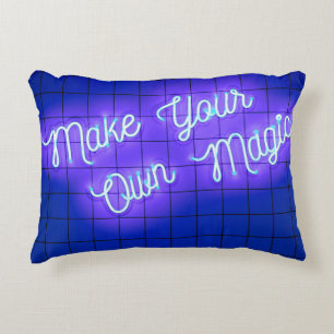 Handwritten neon glowing text Make Your Own Magic  Decorative Cushion