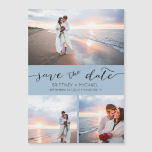 Handwritten Photo Collage Dusty Blue Save the Date