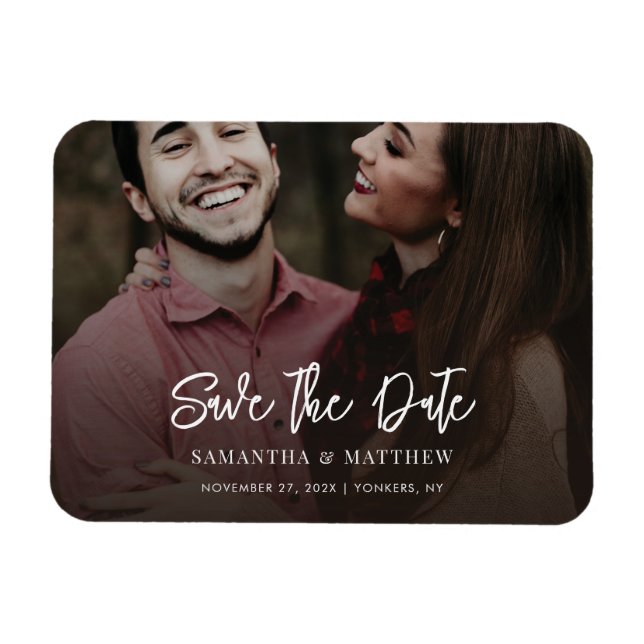 Handwritten Photo Elegant Wedding Save the Date Magnet (Horizontal)