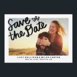 Handwritten Photo Save the Date Frame<br><div class="desc">Whimsical and stylish save the date announcement with photo featuring hand written save the date in script,  an elegant frame and a striped pattern back.</div>