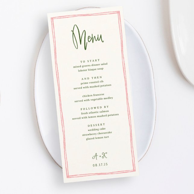 Handwritten Pink and Green French Wedding Menu (Creator Uploaded)
