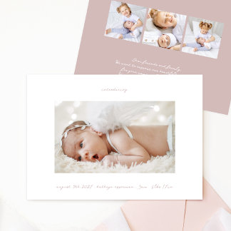 handwritten pink ink introducing photo girl baby announcement