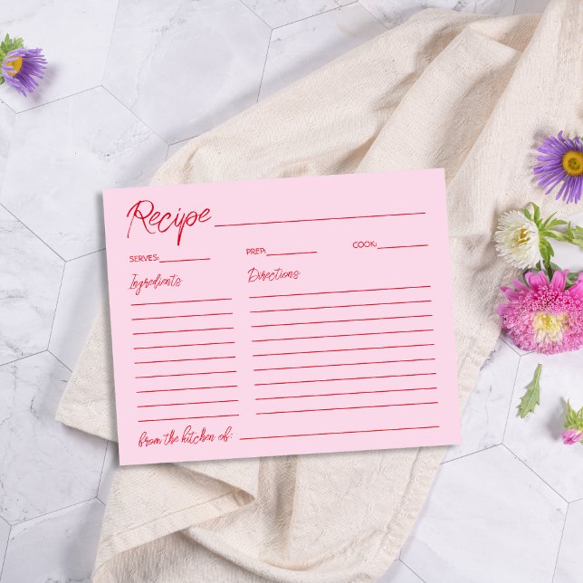 Handwritten Pink Red Bridal Shower Recipe Card (Handwritten Pink Red Bridal Shower Recipe Card)