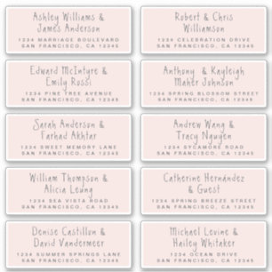 Handwritten Pink Wedding Guest Address Labels