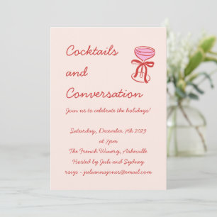 Handwritten Playful Cocktails Holiday Red Pink Invitation