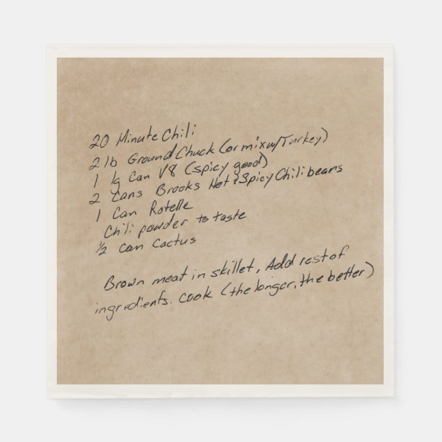 Handwritten Recipe Family Keepsake Custom Photo Napkin (Front)