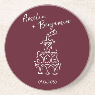 Handwritten  retro Champagne Tower Wedding  Coaster