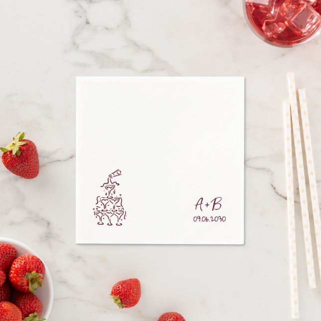 Handwritten  retro Champagne Tower Wedding  Napkin (Insitu)