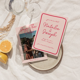 Handwritten Retro Colourful Modern Photo Wedding Save The Date
