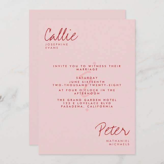 Handwritten Retro Minimalist Monochromatic Wedding Invitation (Front/Back)