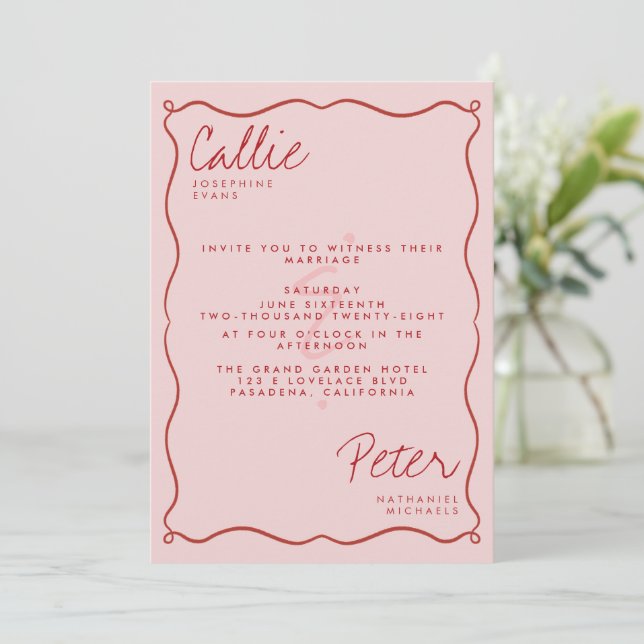 Handwritten Retro Minimalist Monochromatic Wedding Invitation (Standing Front)