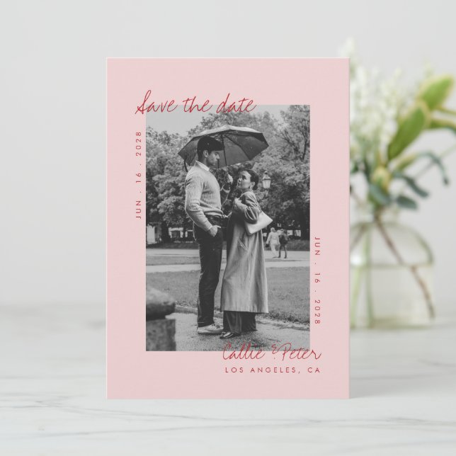 Handwritten Retro Minimalist Wedding Save the Date Invitation (Standing Front)