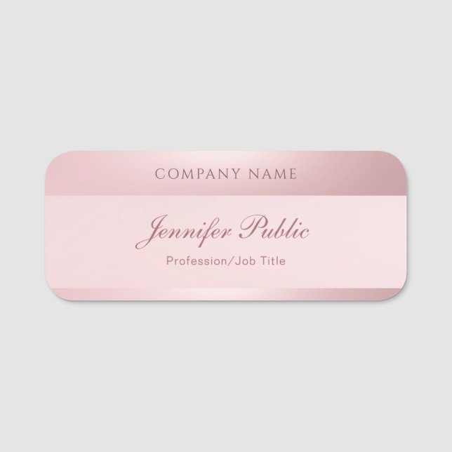 Handwritten Rose Gold Script Name Template Elegant Tag (Front)