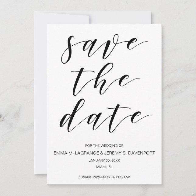 Handwritten save the date card | black and white (Front)