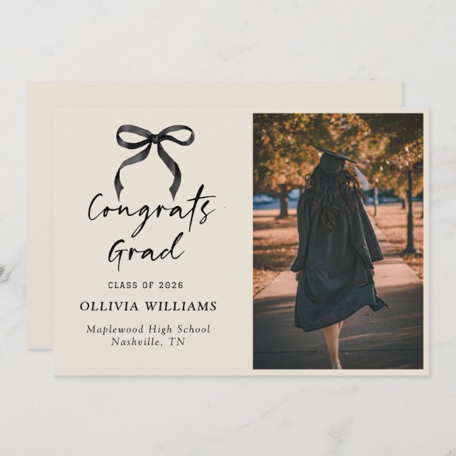 Handwritten Script Beige Graduation Announcement (Front/Back)