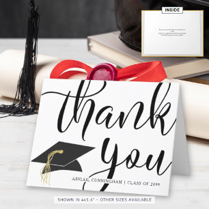 Handwritten Script Black and White Graduation Thank You Card