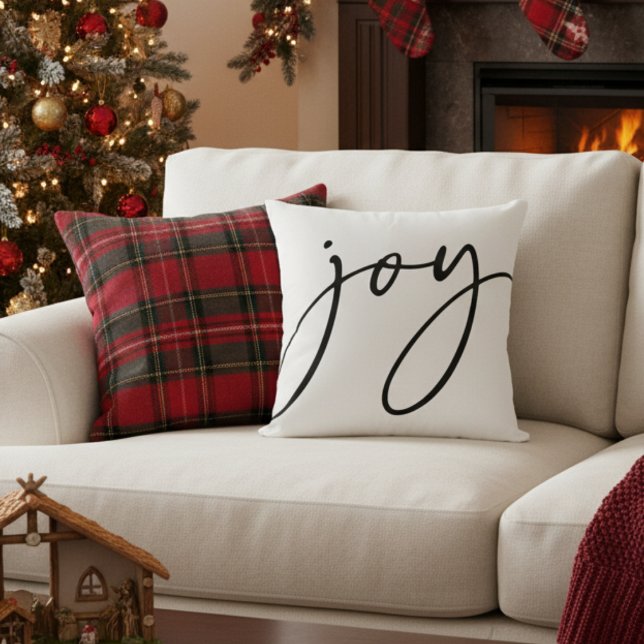 Handwritten Script Black and White Joy Holiday Cushion (Creator Uploaded)