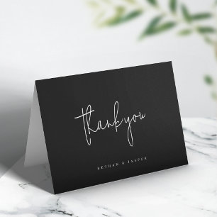 Handwritten Script Black Modern Minimal Wedding Thank You Card