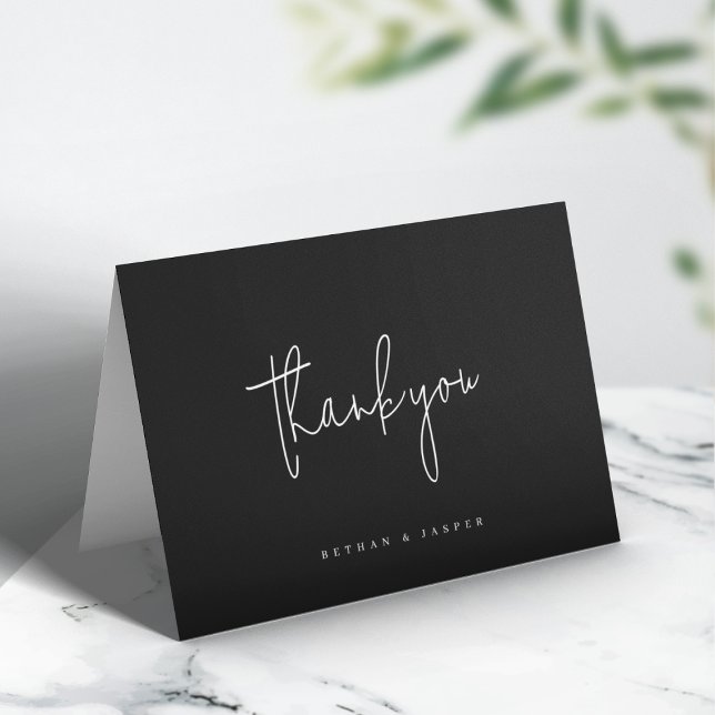 Handwritten Script Black Modern Minimal Wedding Thank You Card (Creator Uploaded)