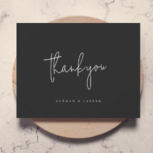 Handwritten Script Black Modern Minimal Wedding Thank You Card