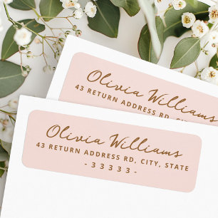 Handwritten script blush pink return address label