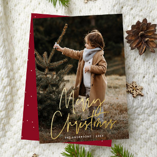 Handwritten Script Burgundy Merry Christmas Photo